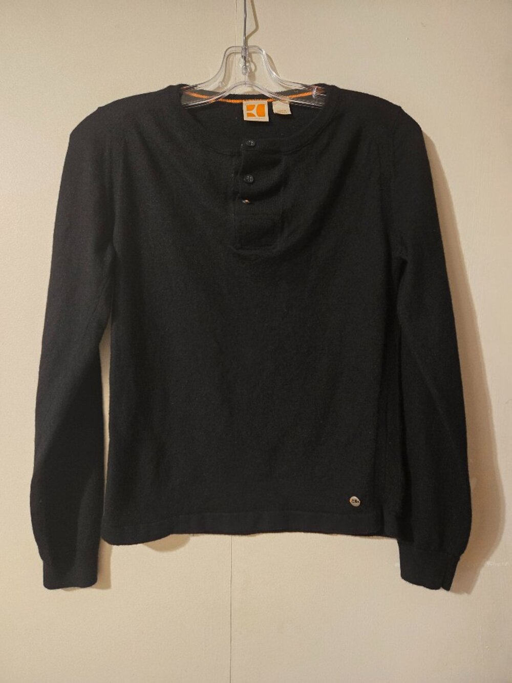 Men's Boss Orange 100%  Virgin Wool Black Henley